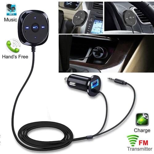 Bluetooth 4.0 Hands Free Car kit with NFC Function 3.5mm AUX Receiver Music Aux Speakerphone 2.1A USB Car Charger