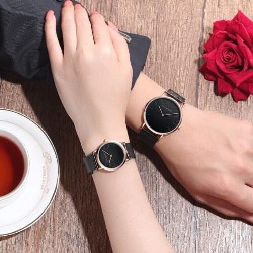 Watch Fashion Lovers Wristwatches Women Men Quartz Wristwatch Black Casual Mesh Strap Ultra Thin Watches