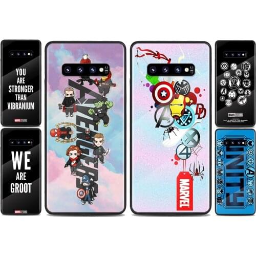 Tempered Glass Cover Marvel Avengers cute text logo For Samsung Galaxy S20 FE S10e S10 S9 S8 Ultra Plus Lite Plus Phone Case