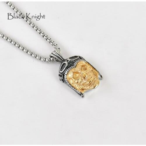 Black Knight Stainless steel Gothetic 2-tone Pilot skull pendant necklace mens stylish skull pilot necklace jewelry BLKN0751