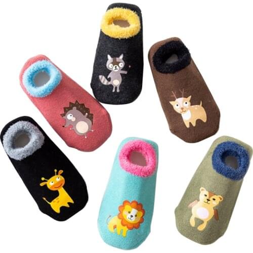Baby non slip socks boy girl cotton terry thick newborn infant winter warm short slipper sock toddler Animal print sneakers sock