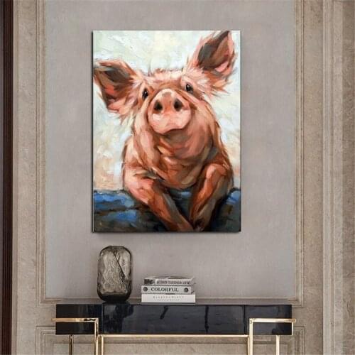 Pure Handmade Oil Painting On Canvas Home Decor Wall Art Picture Cute Pink Piggy Animal Picture poster for living room bedroom