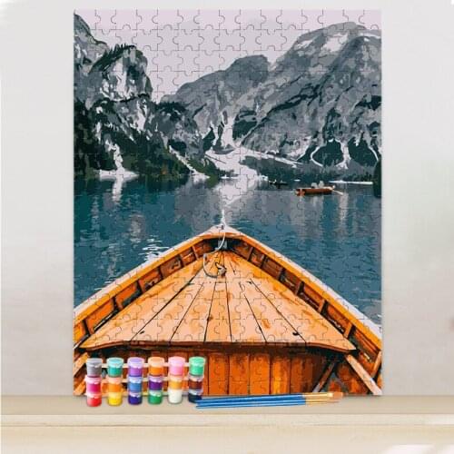 RUOPOTY DIY Painting By Numbers Jigsaw Puzzle For Adults Lake Landscape Acrylic Diy Gift Wall Art Picture Home Decors DIY Gift