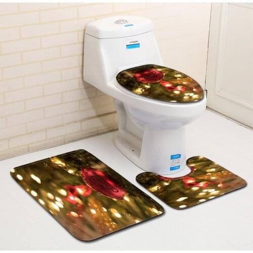 Toilet Mat Cartoon Xmas Suede bell gift elk Santa Xmas Tree Pattern Toilet Accessories In The Bathroom Carpet Christmas Bath Set