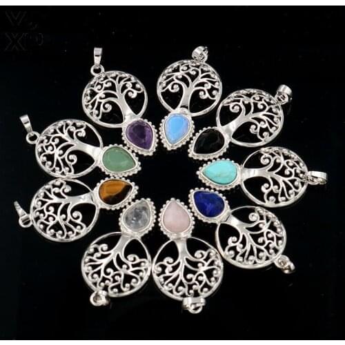 YJXP Natural Stone Section Pendant Silver Plated Tree of life Exclusive Design Anchor Shape Peaceful Pendants for Necklace 1 Pcs