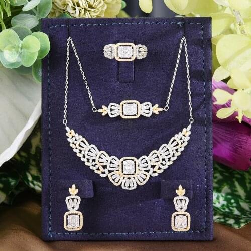 Blachette Trendy Luxury African Necklace Earrings Ring Girl Bridal Jewelry Set Wedding Show Party Gift 2021 New High Quality