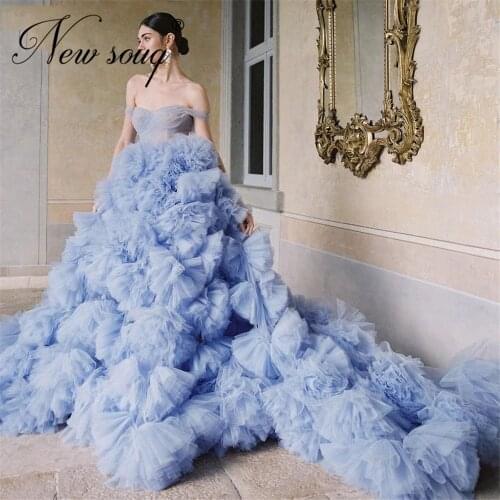Couture Dubai Cloudy Ruffles Evening Dresses 2021 Middle East Long Prom Dress For Weddings Party Gown Photo Shoot Dress Custom