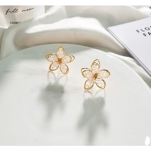 Trendy Crystal Women Stud Earrings Flower Crystal Earrings Korean Earrings Fashion Jewelry Womens Accessories