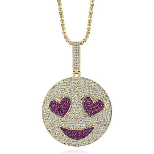 Fashon Desinger Smiley Pendant Inlaid Cubic Zircon Charming Face Hip Hop Necklace Jewelry For Men Women Gift