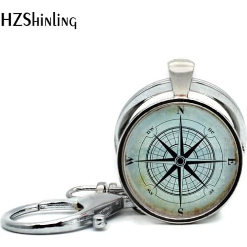 2017 New Fashion Nautical Compass Keychain Handmade Glass Dome Mariners Compass Pendant Keyring for Sailing Boating Key Chain