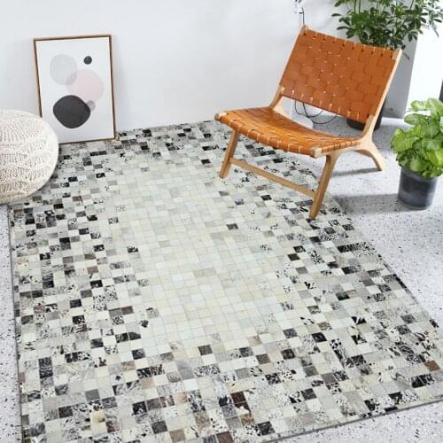 2018 New Style Cow Fur Carpet North European Geometry Living Room Sofa Tea Table Mat Bedroom Bedside Handwork Fur Rug