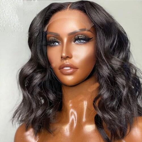 Short Bob 13x4 Lace Front Wig Black Color Body Wave Hair Style Wigs For Women Synthetic Hair High Temperature Fiber Average Cap