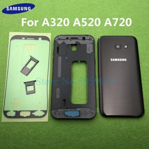 Front Middle Frame Bezel Full Housing + Rear glass Back cover For Samsung Galaxy A5 A7 A3 2017 A520 A520F A720 A720F A320 A320F