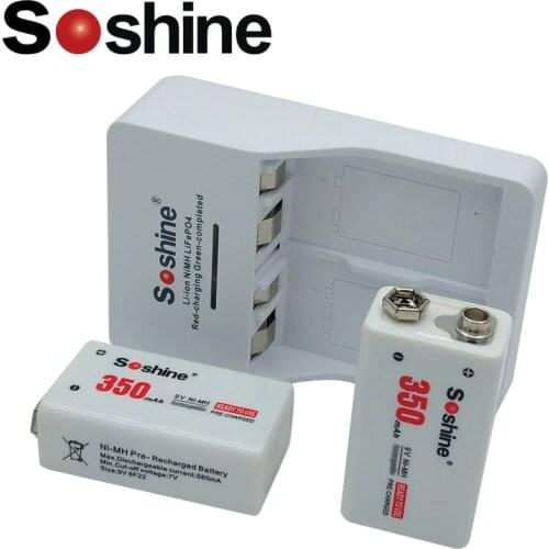 2 Piece Soshine 9V Rechargeable Battery 350mAh 9v battery Ni-MH battery 9v bateria with charger