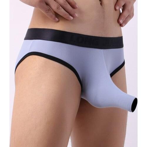 Sexy Mens Panties Open Elephant Nose Mens Briefs Exotic Gay Underwear Big Penis Bag Ice Silk Dry Cozy Scrotum Support Jockstrap