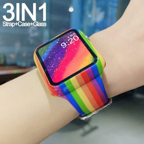 Silicone Strap+Tempered glass Case For Apple Watch 5 4 3 2 band 40mm 44mm Bracelet+Bumper For iWatch Series SE 6 5 4 38mm 42mm