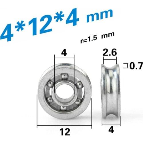 [U0412-4J] 10PCS low noise micro small bearing roller wheel V/U Groove steel carbon steel wheel pulley 4*12*4mm 0412-4VV