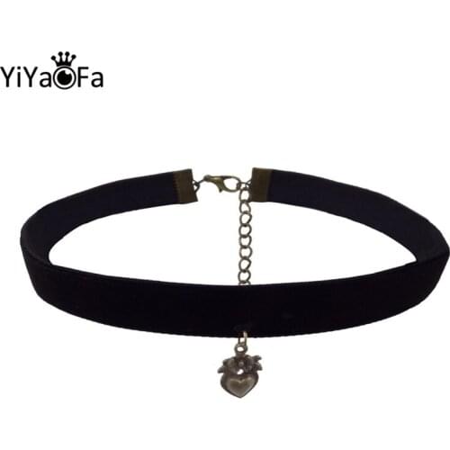 YiYaoFa Heart Choker Necklace Vintage Ribbon Necklace with Heart Pendant Women Accessories False Collar Statement Necklace DD-09