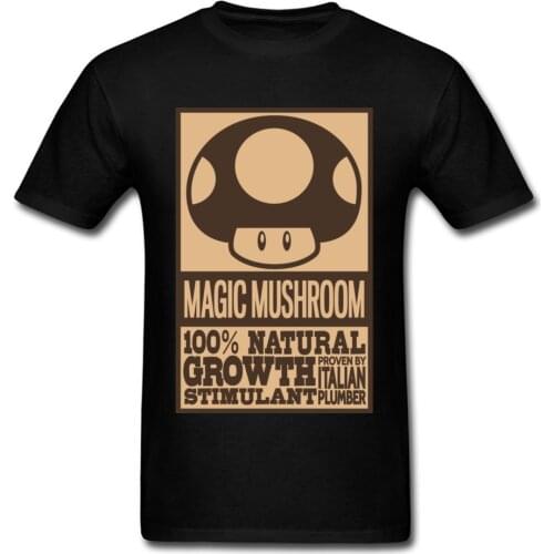 Funny Italian Magic Mushroom T-shirts For Men 2018 Short Sleeve Tees Black Top Shirt Cartoon Letter Poster Print