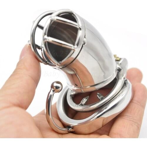 Stainless Steel Lock Male Chastity Device with Anti-Shedding Ring,Cock Cage with Base Arc Ring,Penis Rings Sex Toy For Men