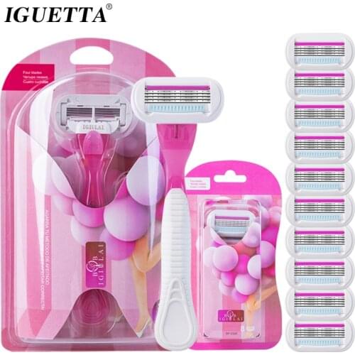 IGUETTA 1Holder&11Blades 4Layer Shaving Set Women Safety Beauty Manual Razor Stainless Shave Bikini Hair Removal Tool