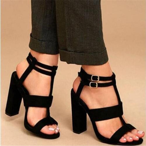 Hot 2021 Sandalia Feminina Summer Gladiator High Heels Peep Toe Sandals Casual Shoes Woman Waterproof Platform Sandals