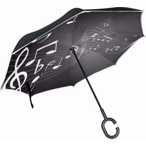 Music Note Umbrellas C-Hook Reverse Umbrella Windproof Double Layer Inverted Umbrella Accept Custom Design Women Paraguas