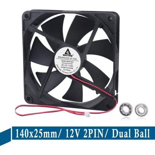 1Pieces Gdstime 14025 DC 12V 2Pin 14cm 140mm x 25mm Ball Bearing Computer Brushless Case Cooling Fan CPU Cabinet Cooler