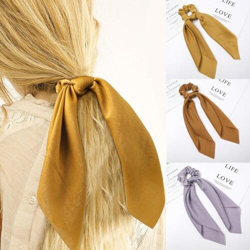 1Pcs Solid Color Chiffon Scrunchie Elastic Hair Band Bow Hair Ropes Sweet Ladies Head Band Girls Hair Ties Women Hair Accessory