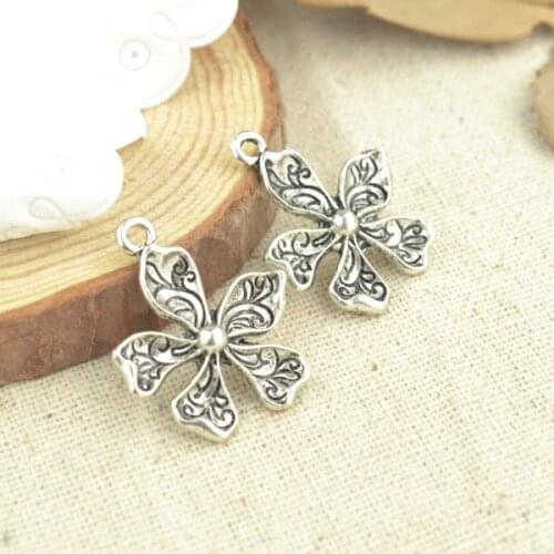 10 Pcs 27*22 mm Antique Silver color Tone flower Charms DIY Jewelry Making Q105