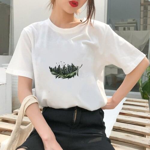 2021 New Series WomenT Shirt Forest Graphic Printed Round Neck T Shirts Loose Creativity Oversize Clothes Plus Size Hipster