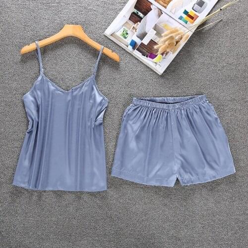 2019 Sexy Camisole Twinset Pajamas Autumn Ma'am Home Furnishing Serve Silk Reveal Back Self-cultivation Pajamas