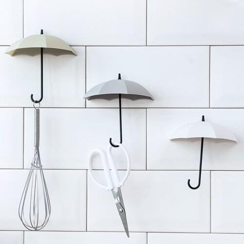 3Pcs/Lot Umbrella Shaped Towel Hanger Hook Viscose Free Nailless Home Decorative Wall Hooks Kitchen Bathroom Bedroom Accessories