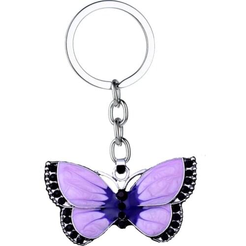 36PC Butterfly Key Chains Crystal Rhinestone Purple Butterfly Charm Pendant Keychains Lovers Couples Valentines Day Gifts Hot