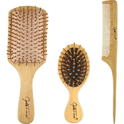 6Pcs Wood Combs Set Hair Care Head Massage Brush Healthy Paddle Scalp Hairbrush Bamboo Cushion