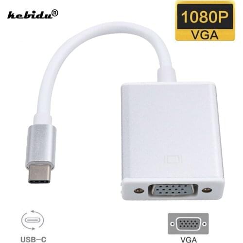 USB Type C 3.1 Male to VGA 1080P Female Converter Adapter Aluminium Alloy Shell Video Hub for Macbook/Chromebook Pixel Laptops