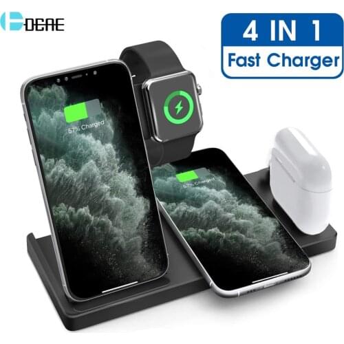 DCAE 15W Qi Wireless Charger 4 in 1 Fast Charging Station for Apple Watch 6 5 4 3 2 iPhone 12 11 XS XR X 8 Airpods Pro Stand Pad