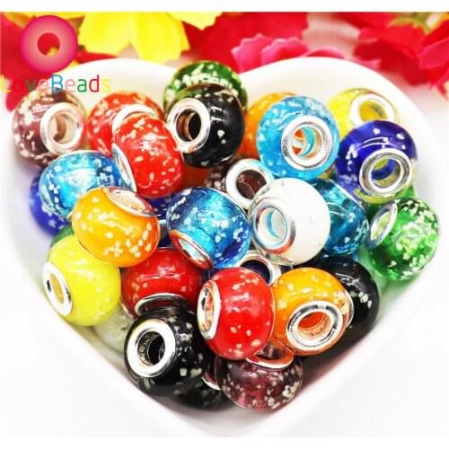 10Pcs Luminous Glass Beads Lampwork Beads Round Loose Beads Big Hole Charms for DIY Craft Jewelry Making Fit Pandora Bracelet