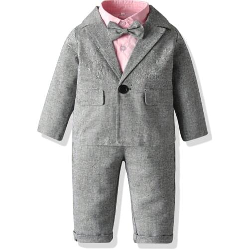 Children Boy Clothes Outfits Shirt Coat Pants Suit Solid Grey Baby Boy Gentleman Set For 1 2 3 4 5 6 Years