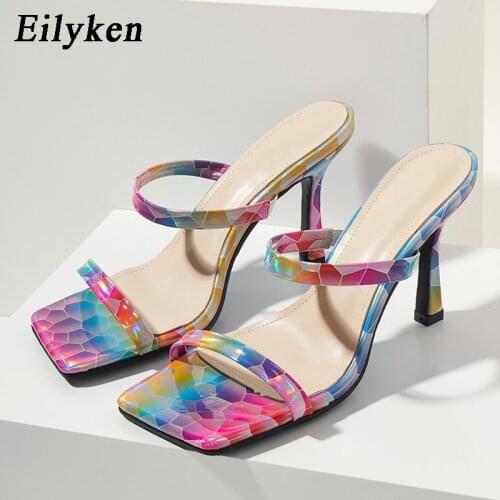 Eilyken 2021 New Color Serpentine High Heel Women Slipper Summer Outdoor Sandal High Heel Women Sandal Slides size 36-42
