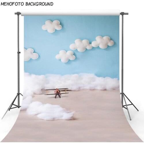 Photo backdrop Blue Sky White Clouds Baby Pilot Photography Backdrop Toy Aircraft Kid Boy birthday Photo Shoot studio background