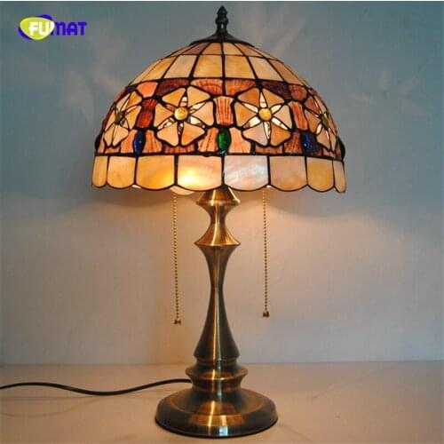 FUMAT 12" Natural Shell Camellia Lampshade Table Lamps Tiffany Stained Glass Table Lights For Home Decor BAR Living room Bedside