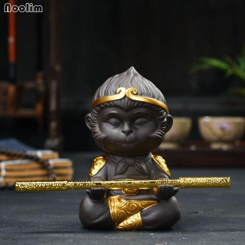 NOOLIM Chinese Purple Clay Kung Fu Small Teaset Creative Monkey King Tea Pet Animal Statue Home Decoration Ornaments