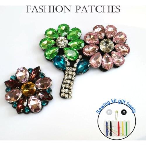 1pc handmade sequin flower patches for clothing DIY rhinestone beaded Sew on patch embroidery applique round parche ropa