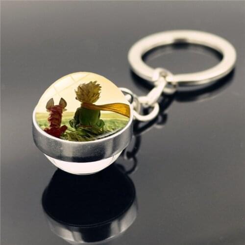 The Little Prince Keychain Metal Double Sided Glass Ball Pendant Le Petit Prince B-612 Planet Keychain Key Holder Ring Women
