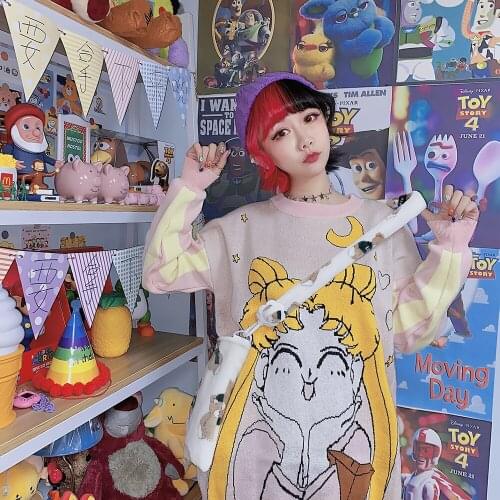 Sweet girls lovely soft girls autumn and winter sweaters loose outside wear medium long knitwear sweater