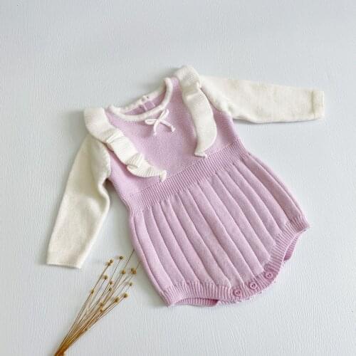Cute Ruffle Baby Girl Knitted Rompers Autumn Winter Long Sleeve Soft Jumpsuit Outfits for Newborn Baby Girl Chrismas Clothes Set