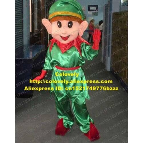 Sweet Green Christmas Elf Mascot Costume Mascotte Spirit Elfin Adult With Big Green Hat Black Eyes Happy Face No.3714 Free Ship
