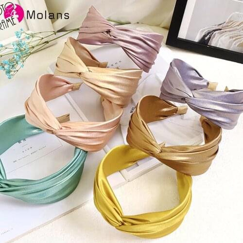 Molans New Solid Color Headband Knot Hair Hoop for Women Simple Fabric Cross Hairband Headwrap Wide Bezel Girls Hair Accessories