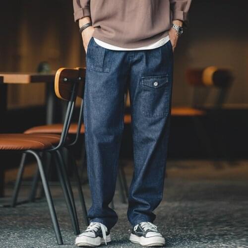 Maden Men Jeans Loose Straight Denim Pant Vintage Mid-waisted Baggy Mens Jeans Streetwear Skateboard Pants Trousers Hip Hop